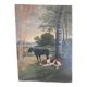Tableau ancien représentant un paysage avec des chiens