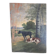 Tableau ancien représentant un paysage avec des chiens