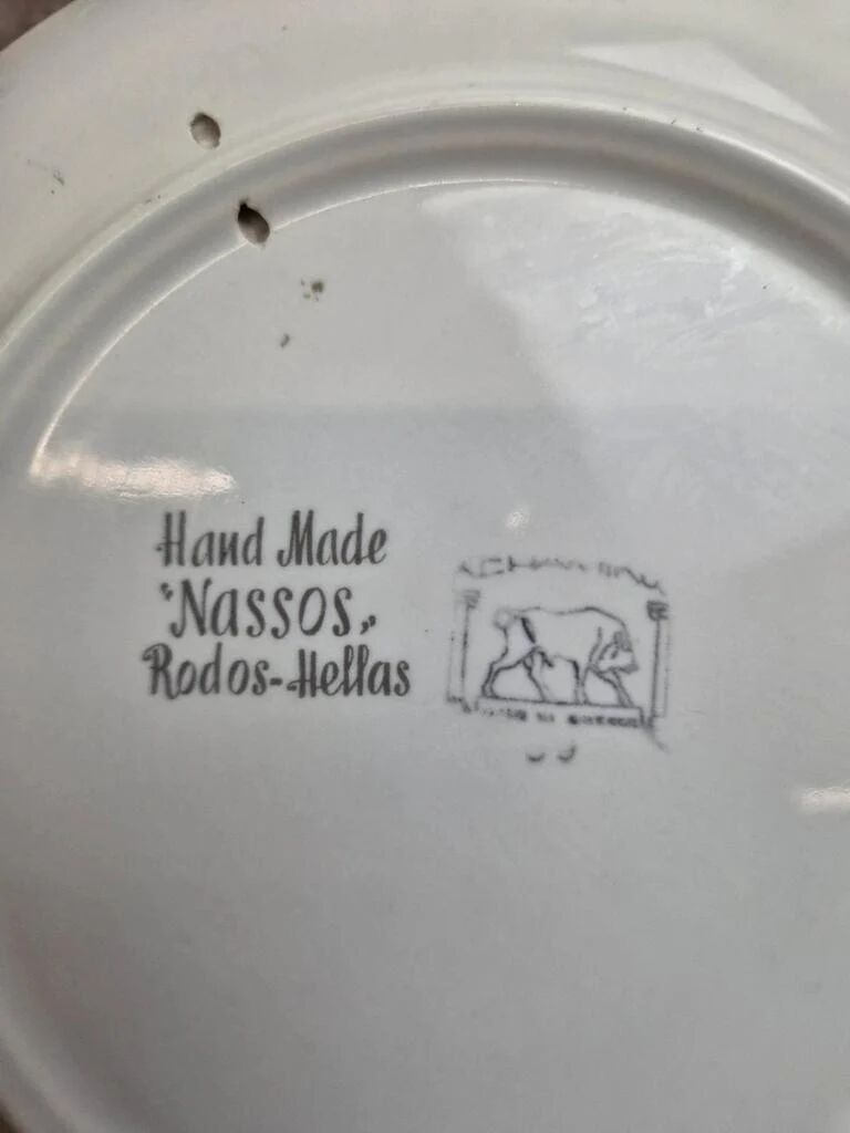 Vintage decorative plate Nassos Rodos-Hellas hand-painted