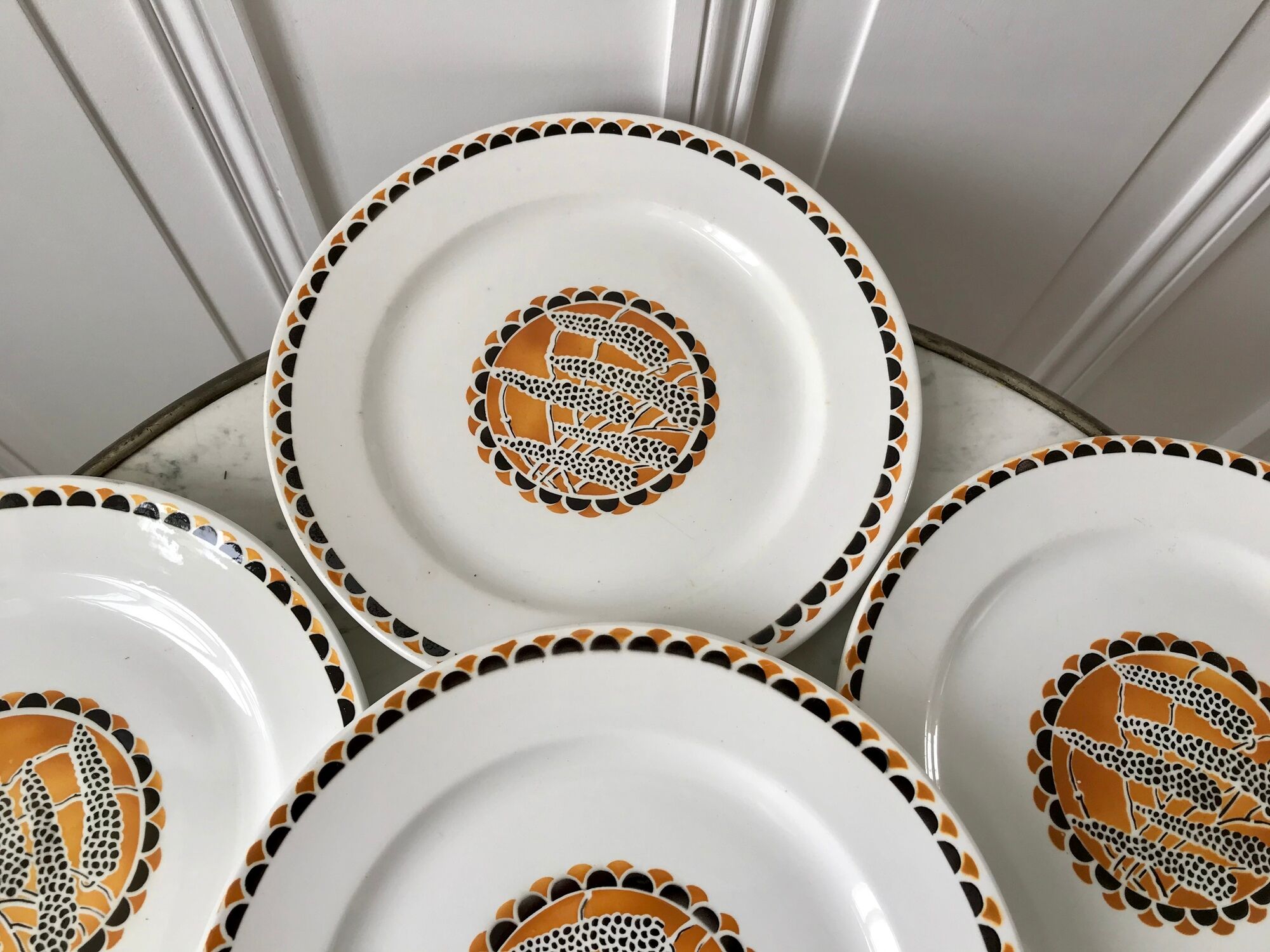 set of 6 flat plates Sarreguemines model "Nomeny" art deco 30s