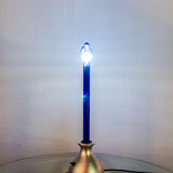 Table lamp with aluminum base and blue glass lampshade Italy Years'2000