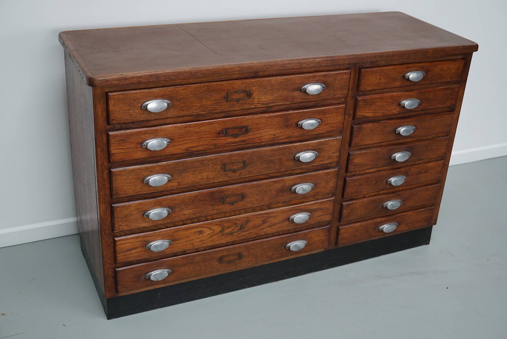 Vintage French Oak Fabric Store Apothecary Cabinet, 1950s