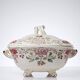 Antique Longchamp soup tureen/vegetable dish with polychrome daisies in ironstone.