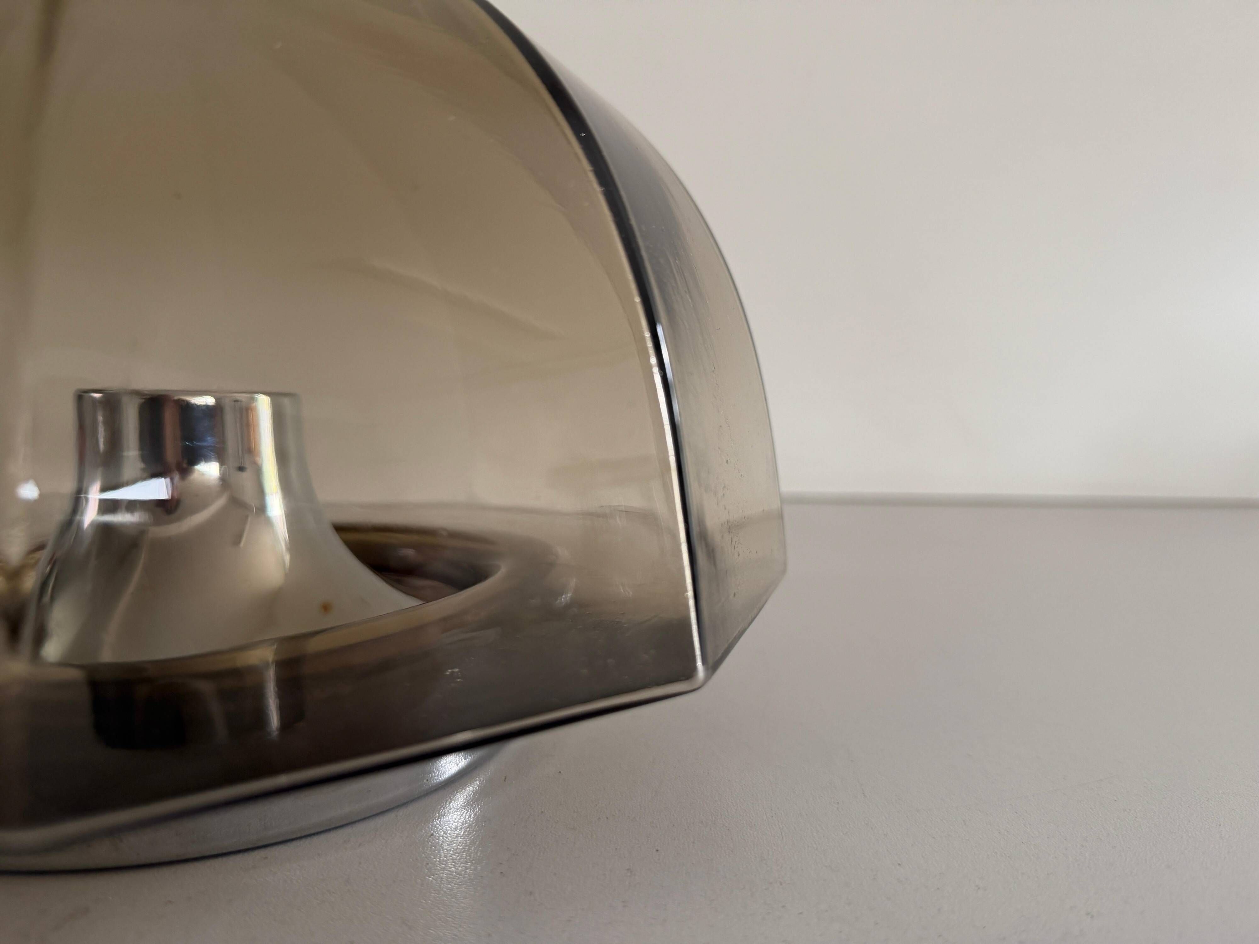 Flush-mounted brown glass fixture and metal base by N Leuchten, 1960s, Germany.