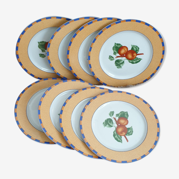 8 pretty big plates flat decoration fruit of the "fine royal porcelain"