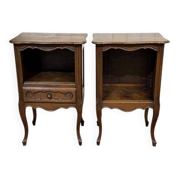 Pair of oak bedside tables in Louis XV style from the 1950s.