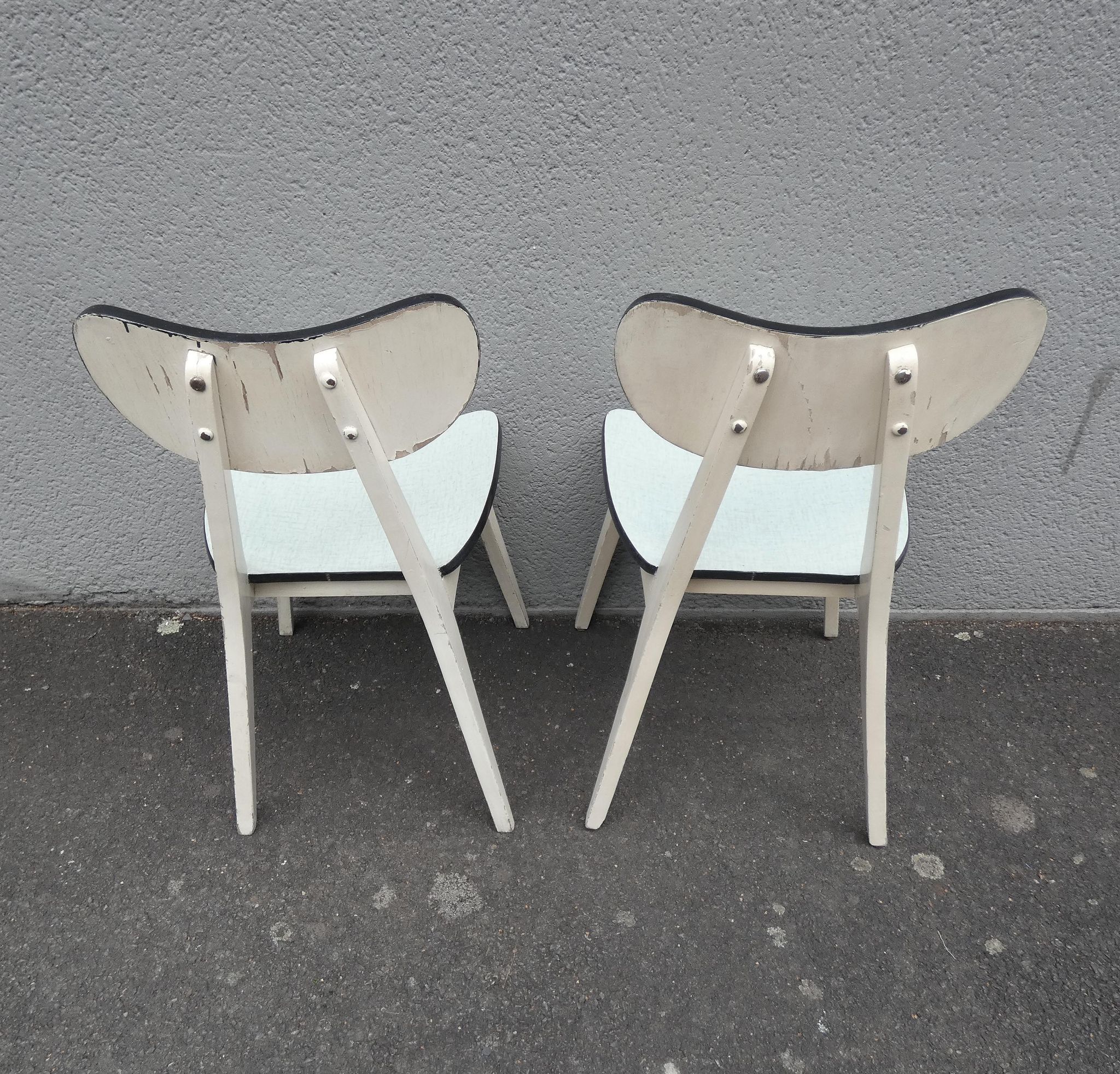 2 chairs in water green formica