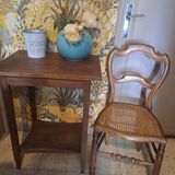 Pair of Bistrot blond wood chairs 1950 with canning seat