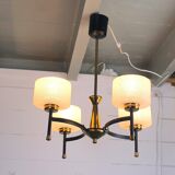 Maison Arlus, Mid-century chandelier, brass and opaline, France 1950