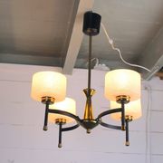 Maison Arlus, Mid-century chandelier, brass and opaline, France 1950