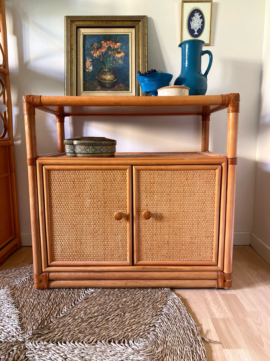 Vintage rattan and cane sideboard