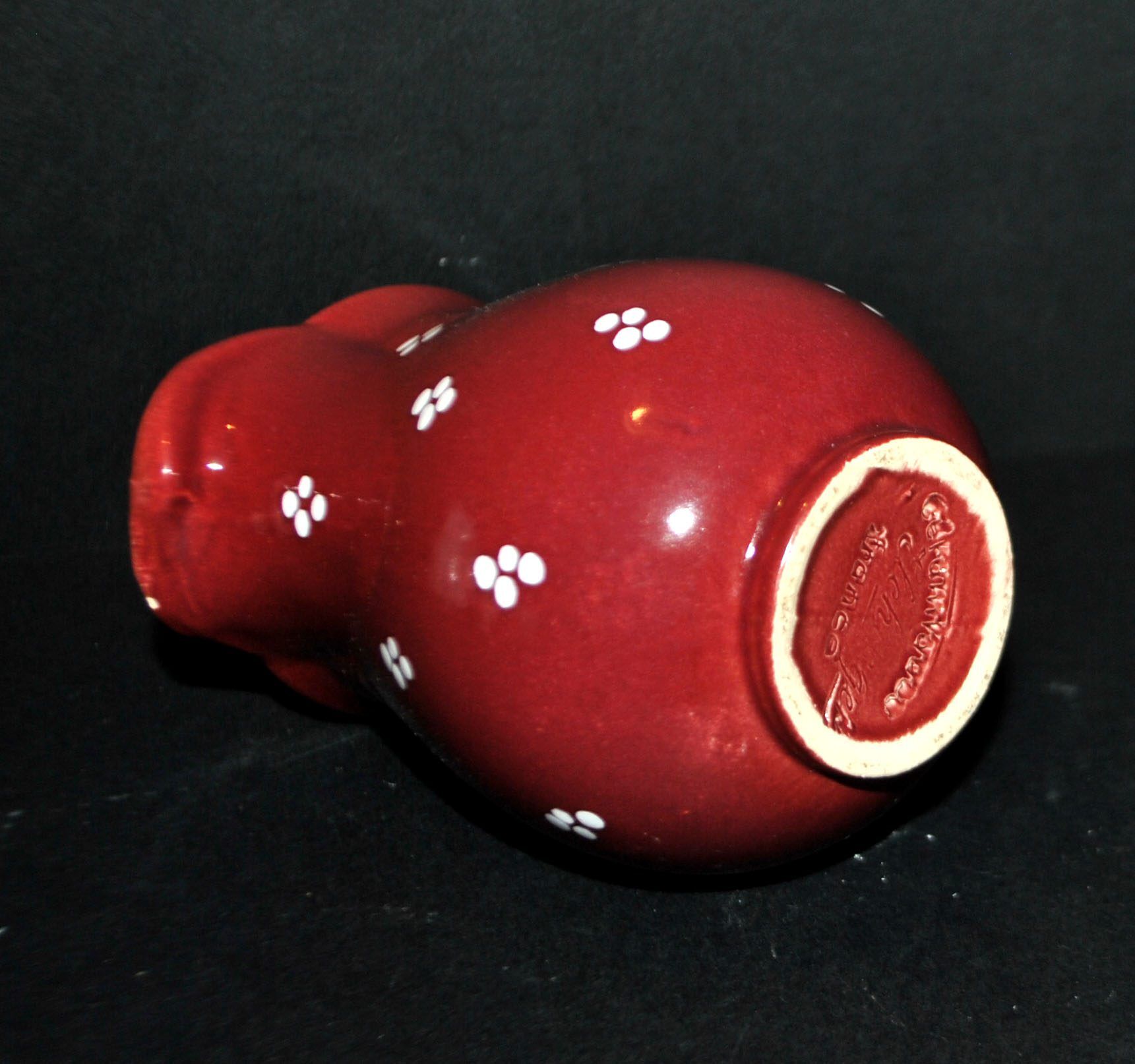 Vintage Elchinger pitcher in glazed ceramic with red polka dots