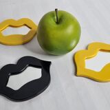 Set of 6 vintage mirrors "Marilyne" creation Samson, black and yellow, 70s