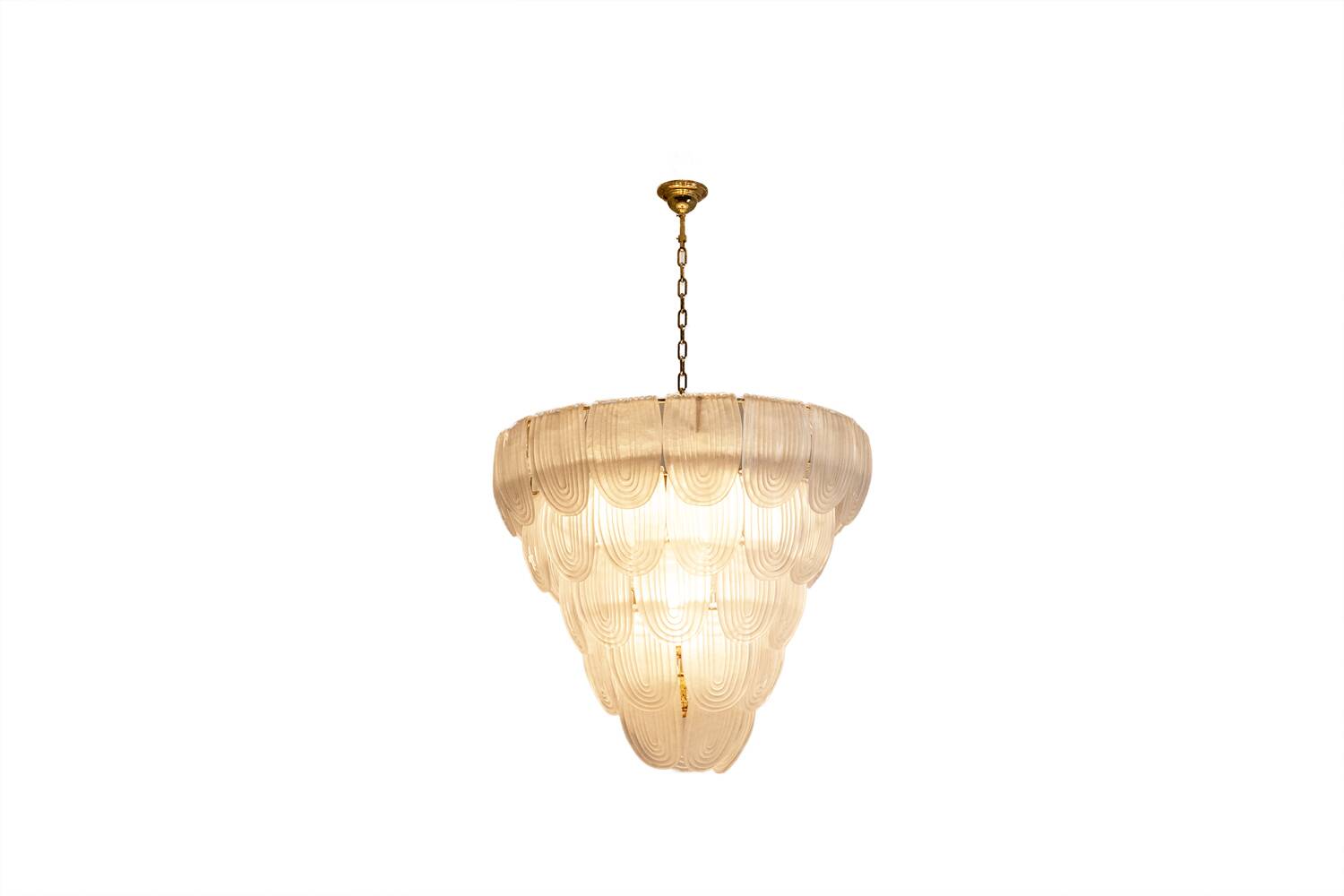 Translucent white Murano glass chandelier. Italy, contemporary work.