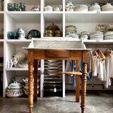 Coiffeuse, meuble de toilette en bois et marbre 80 x 48 cm