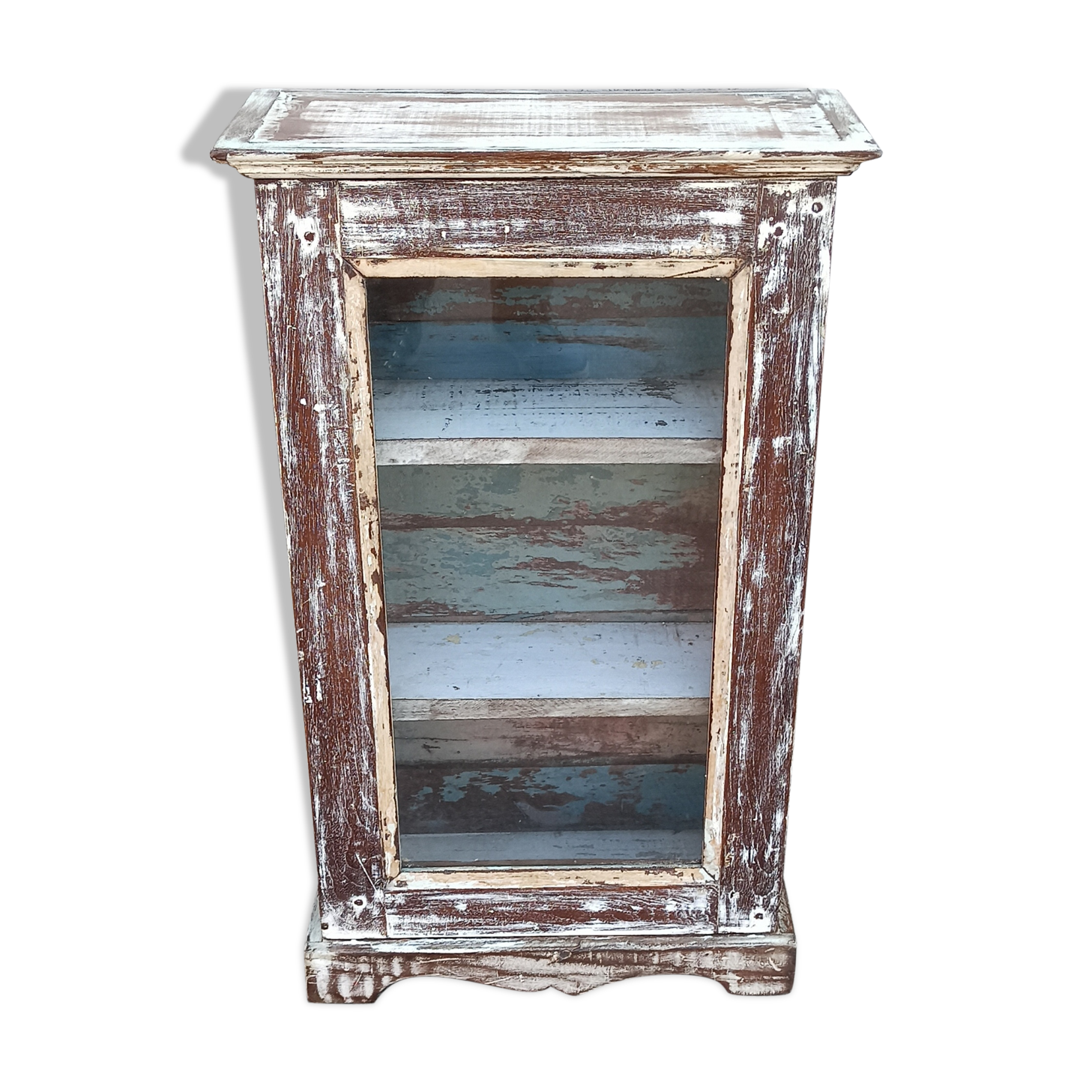 Old small wooden wardrobe with glass door