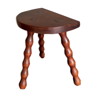 Tabouret bas tripode vintage pieds en bois tourné