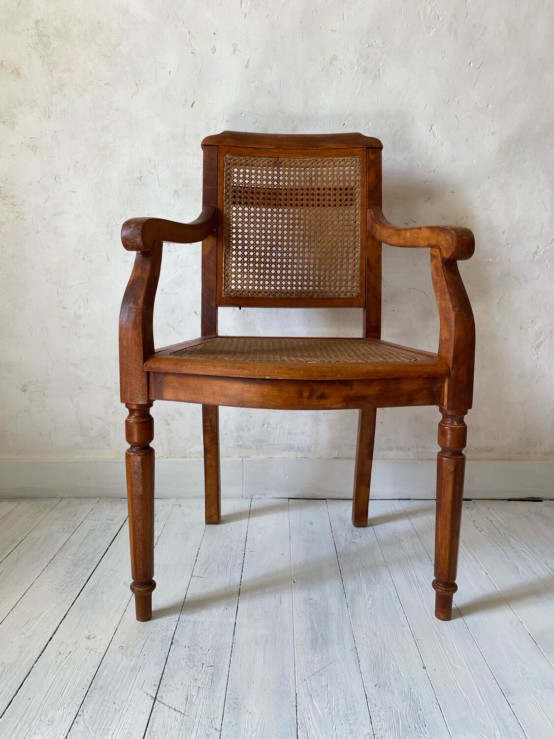 Barber chair with caning