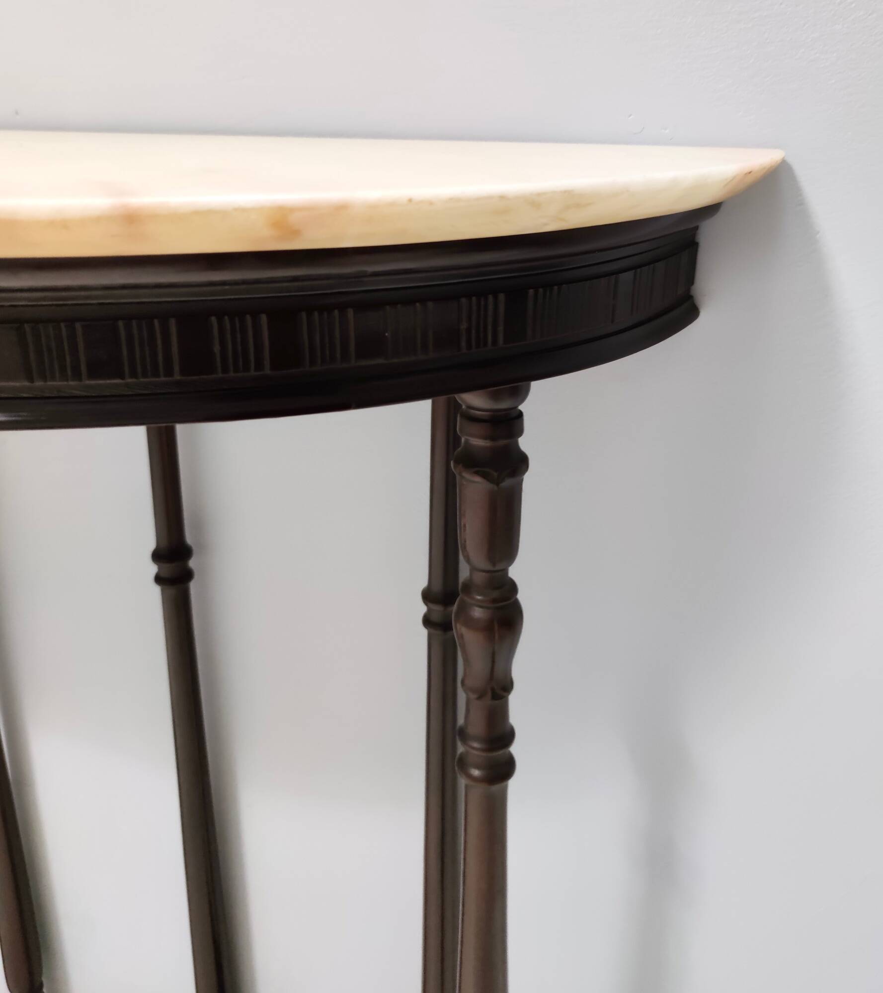 Neoclassical Style Turned Beech Console Table with a Demilune Marble Top, Italy