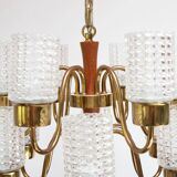 Swedish mid-century chandelier in teak with 12 tulips Eriksmalaglass (38 cm)