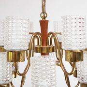Swedish mid-century chandelier in teak with 12 tulips Eriksmalaglass (38 cm)