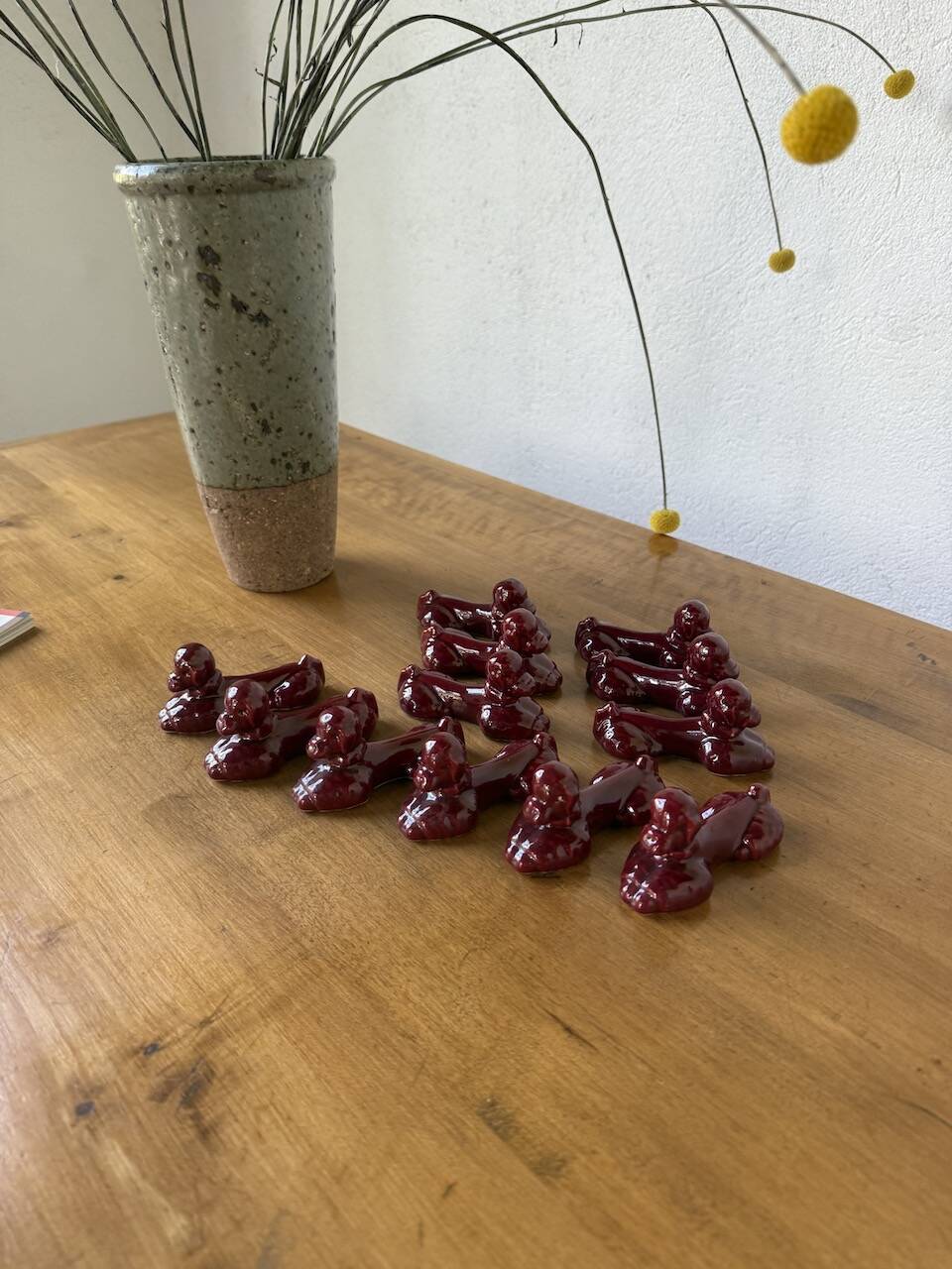 Red poodle ceramic knife holder