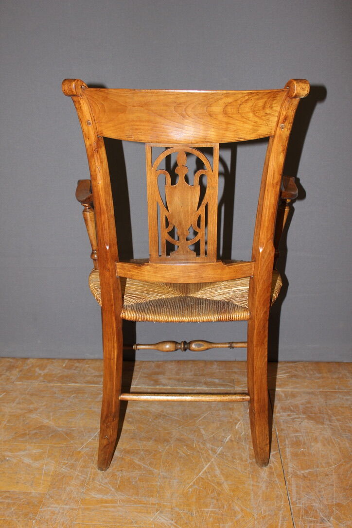 Pair of straw armchairs in cherry wood Directoire early XIX