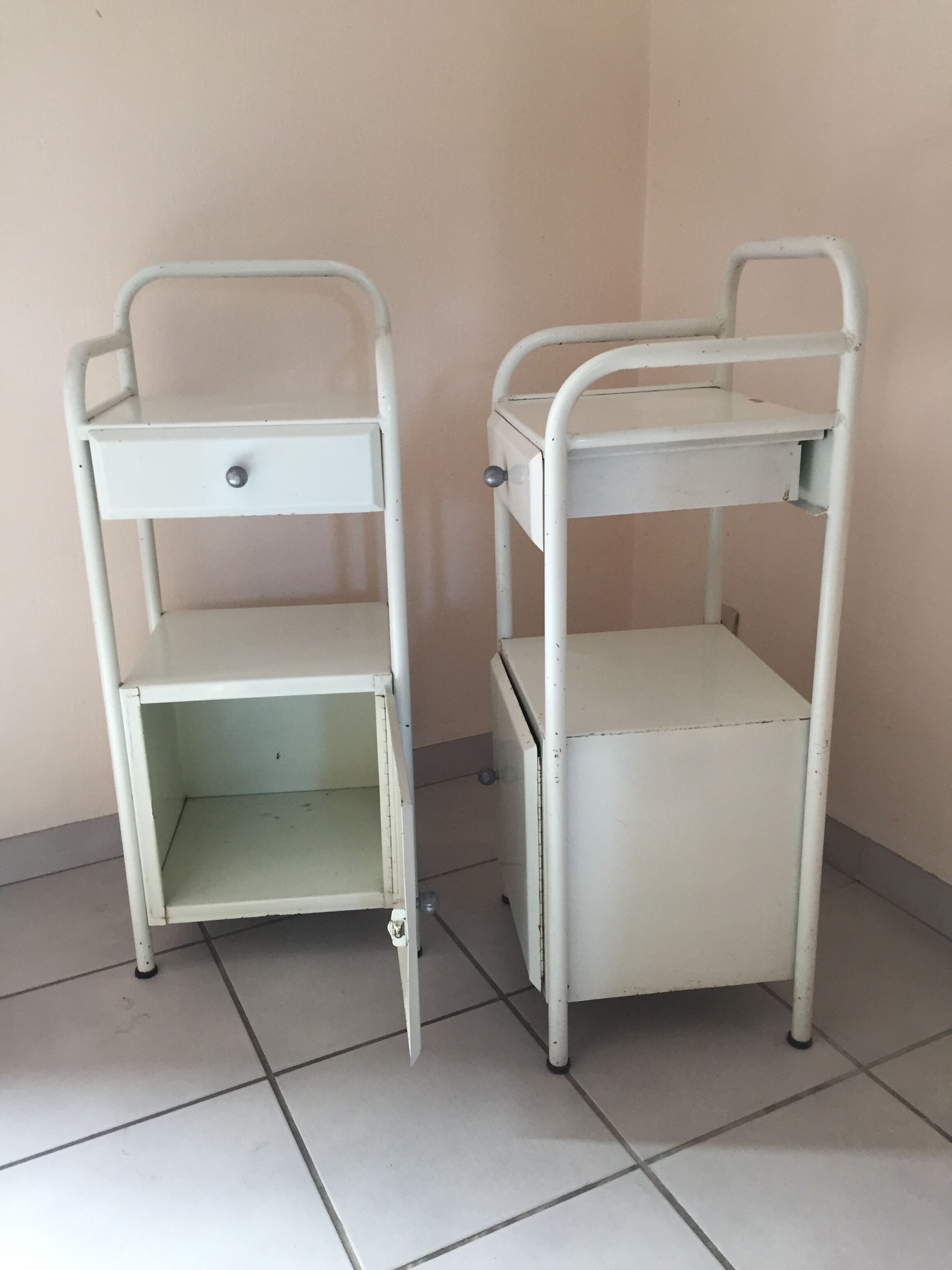 Pair of hospital bedside tables