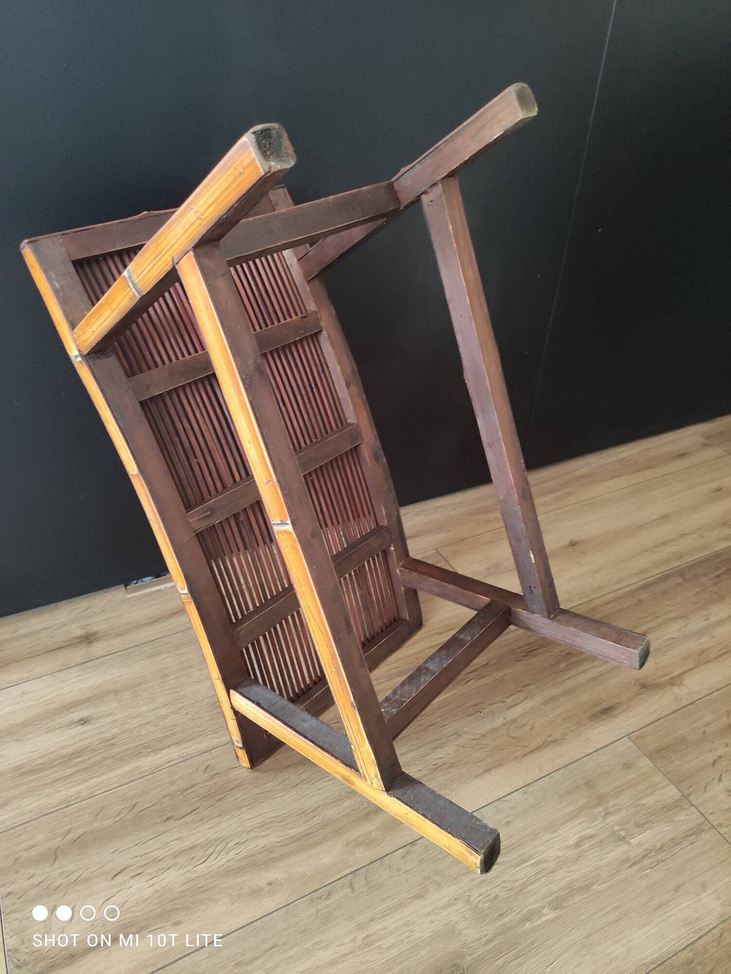 Vintage Asian stool or footrest in honey bamboo and brown rattan