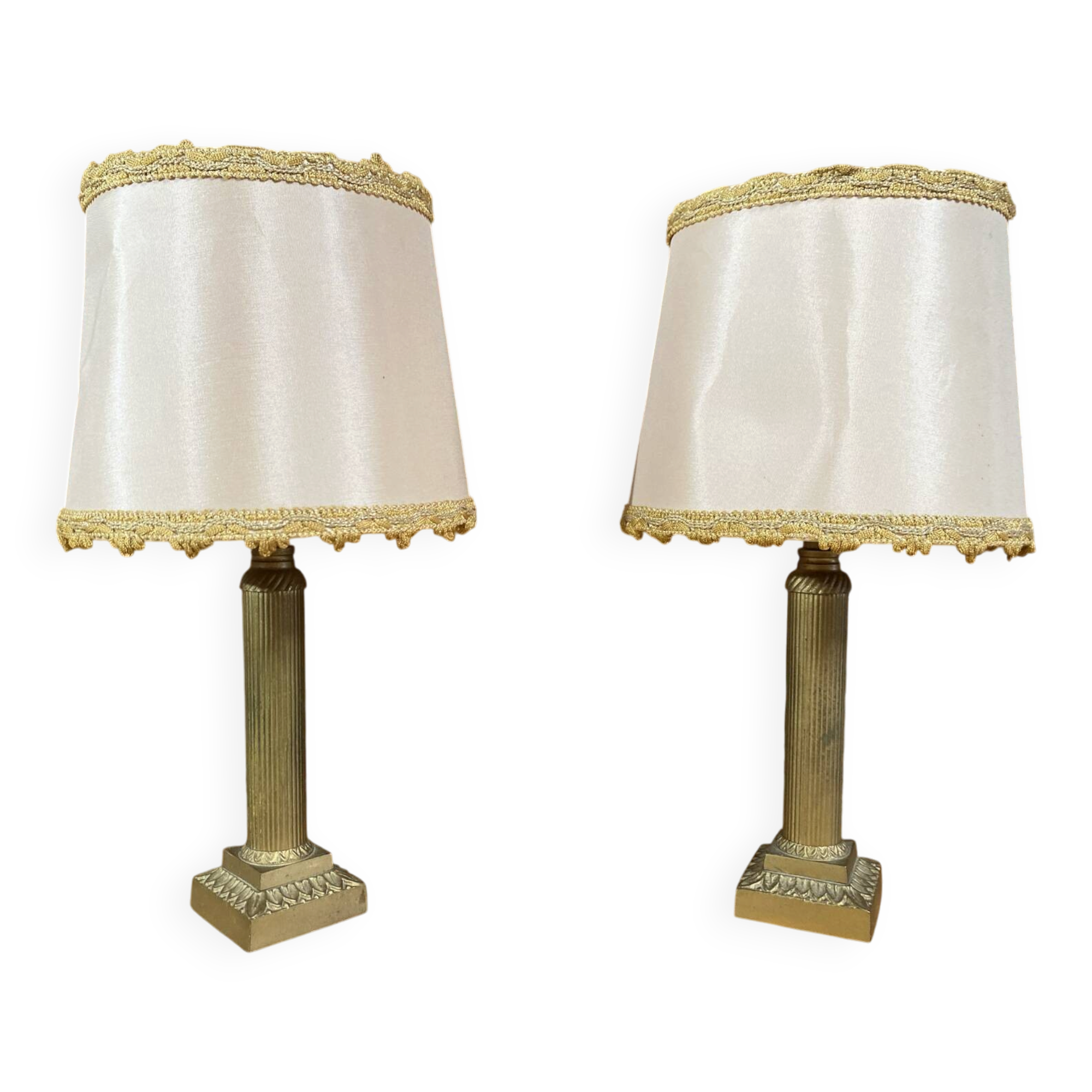 Pair of Antique Neoclassical Bedside Lamps Column Gilded Bronze France