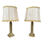 Paire de lampes de chevet anciennes néoclassiques, colonne en bronze doré France