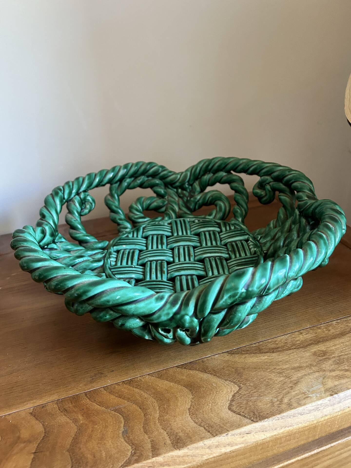 Coupe à fruits tressée barbotine - années 50
