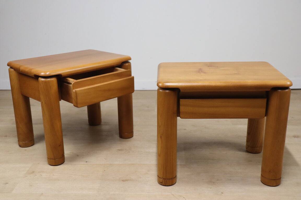 Pair of vintage elm bedside tables, 1970s