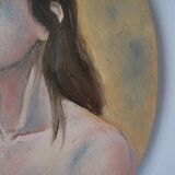 Oval painting Acrylic portrait on canvas young woman bohemian decoration female subject