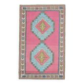Tapis en laine et coton turc vintage des années 1970, noué à la main, rose, 128x208