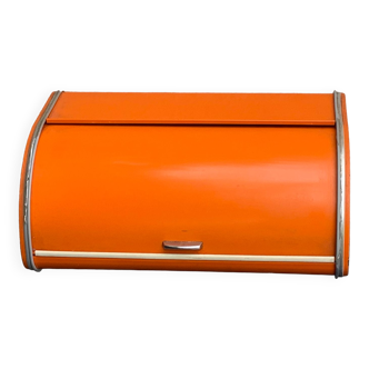 Bread box orange metal and its vintage knife 1970