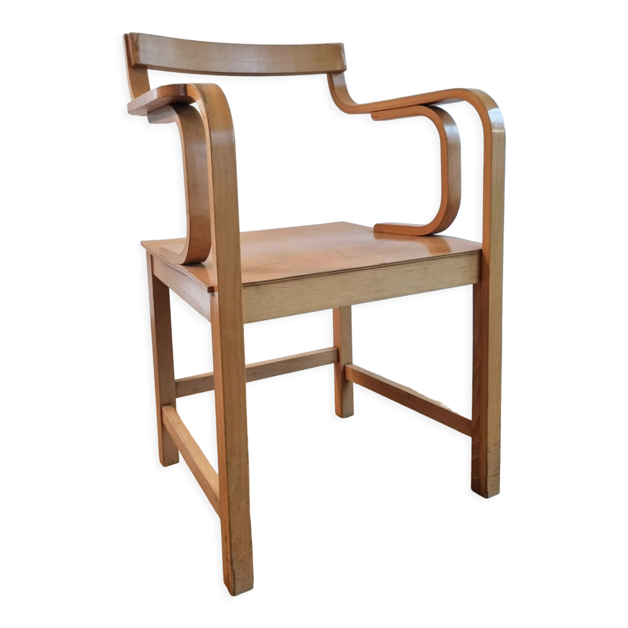 Vintage curved wood armchair