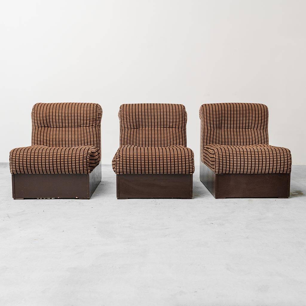 Divano 3 modules en tessuto marrone anni '70 vintage modernariato
