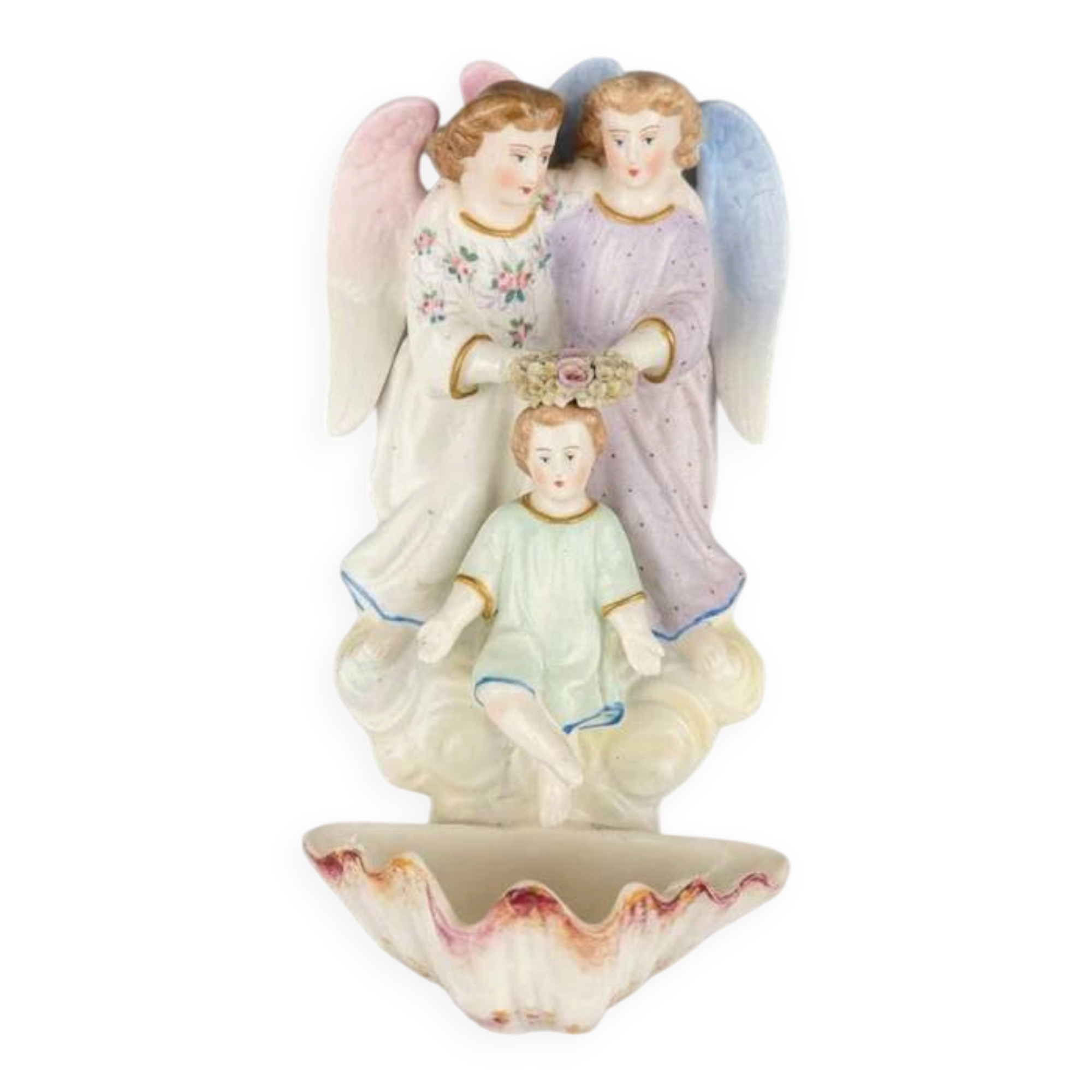 Bénitier mural en biscuit de porcelaine