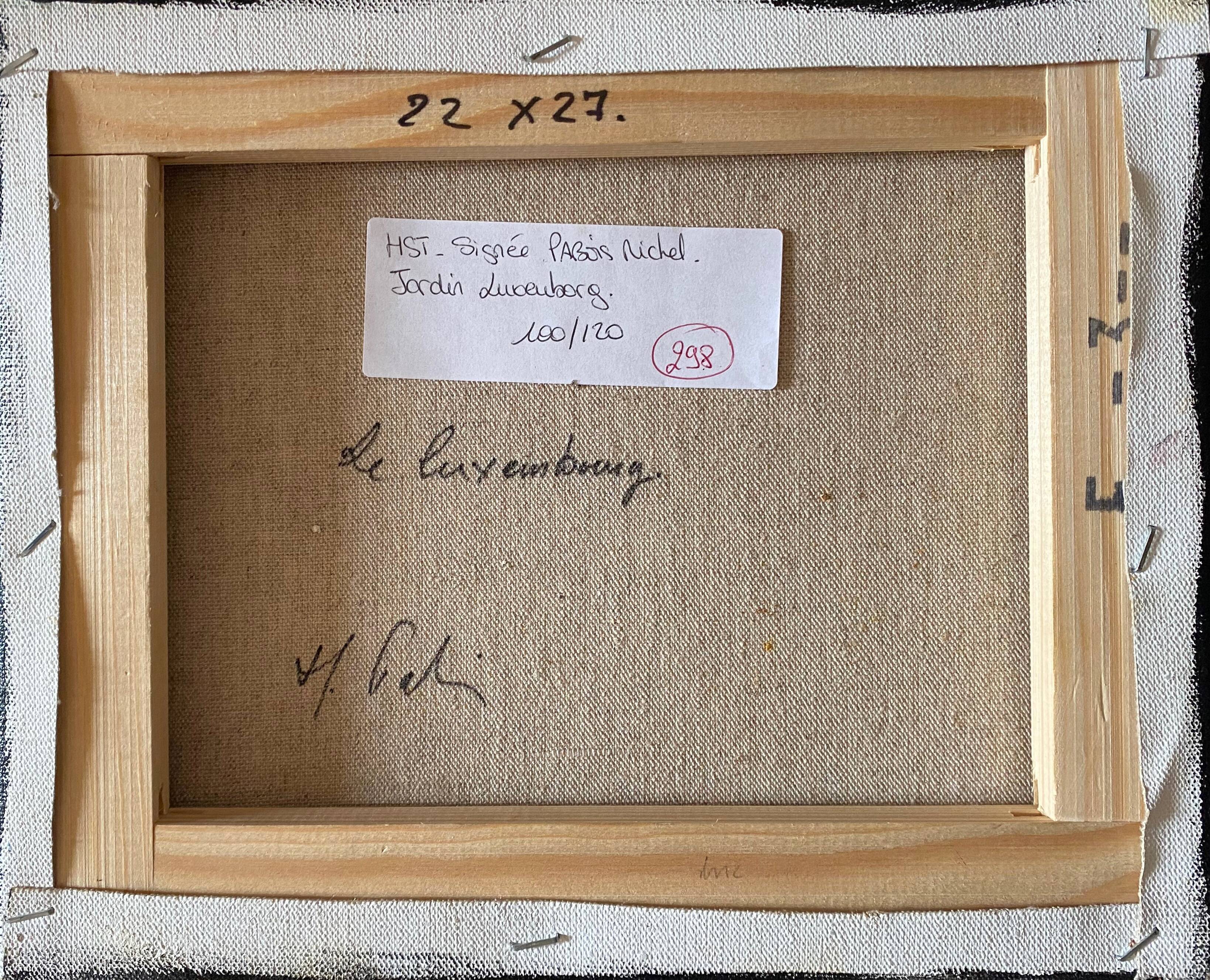 Painting "Jardin du Luxembourg, flower merchant" Michel Pabois born in 1939