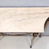 Vintage walnut console with a portuguese pink marble top and brass frame, italy