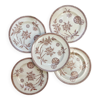 5 grandes assiettes anciennes en Terre de fer marron - Grand Dépôt Paris