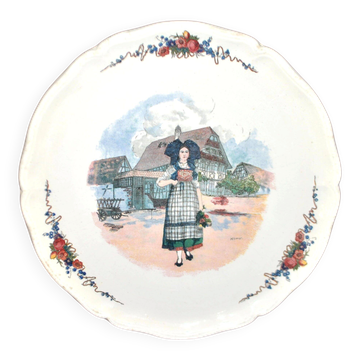 Sarreguemines pie dish in earthenware Alsace decor "Obernai" Loux 34cm