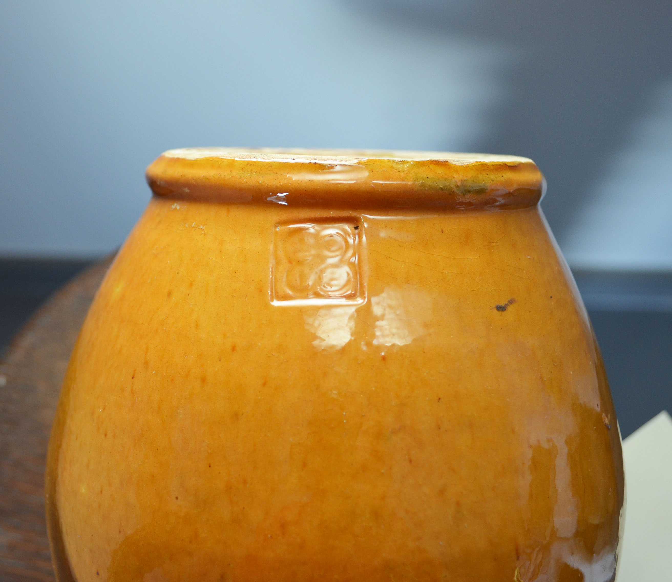 Biot jug in glazed ochre ceramic