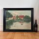 Vintage original landscape oil painting, signed farmhouse art