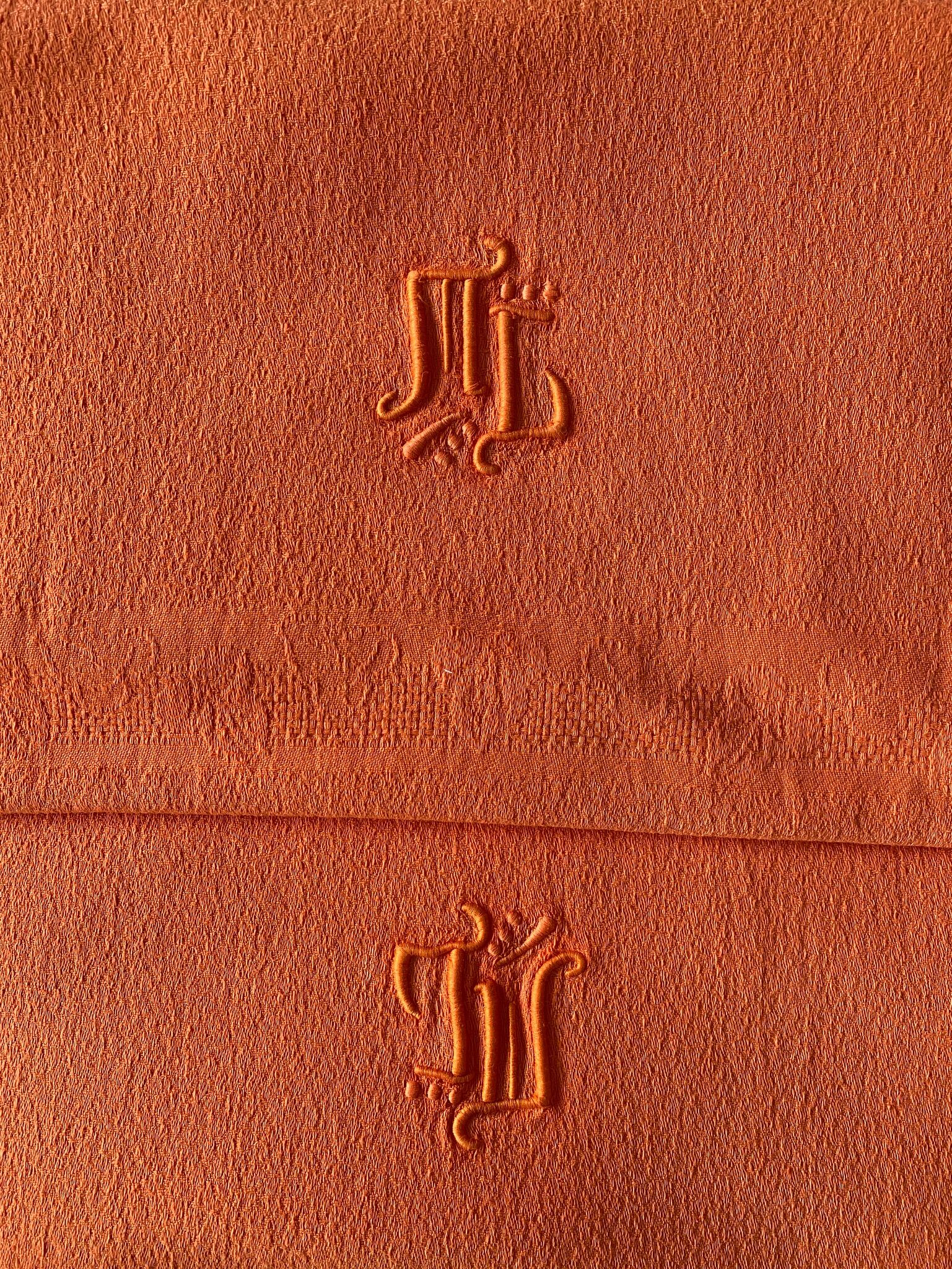 Damask tablecloth shade mandarin orange monogrammed ML - 150x200 cm - cotton