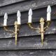 Vintage French Empire Sconces: Gilt Bronze, Salmon Column Double Arm Light