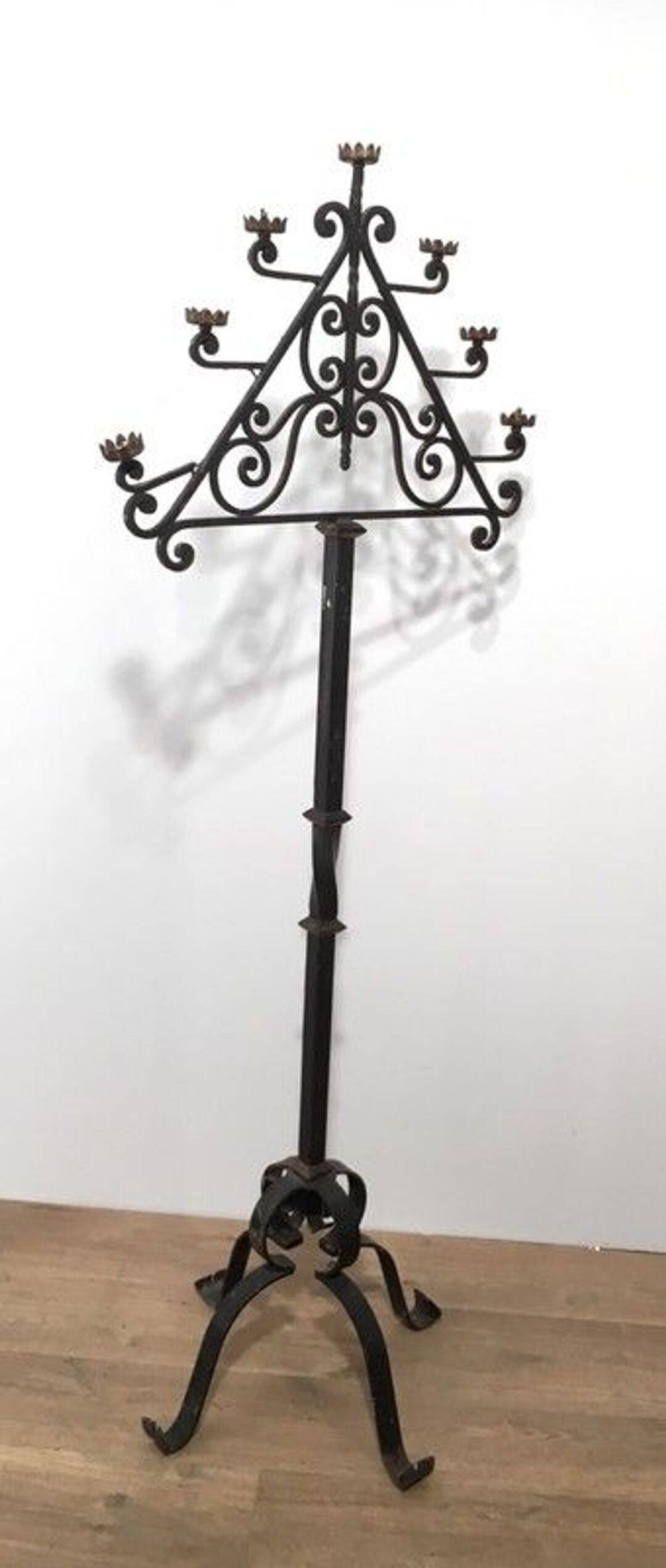 Seven-Arm Wrought Iron Floor Lamp, Art Deco, French Work,