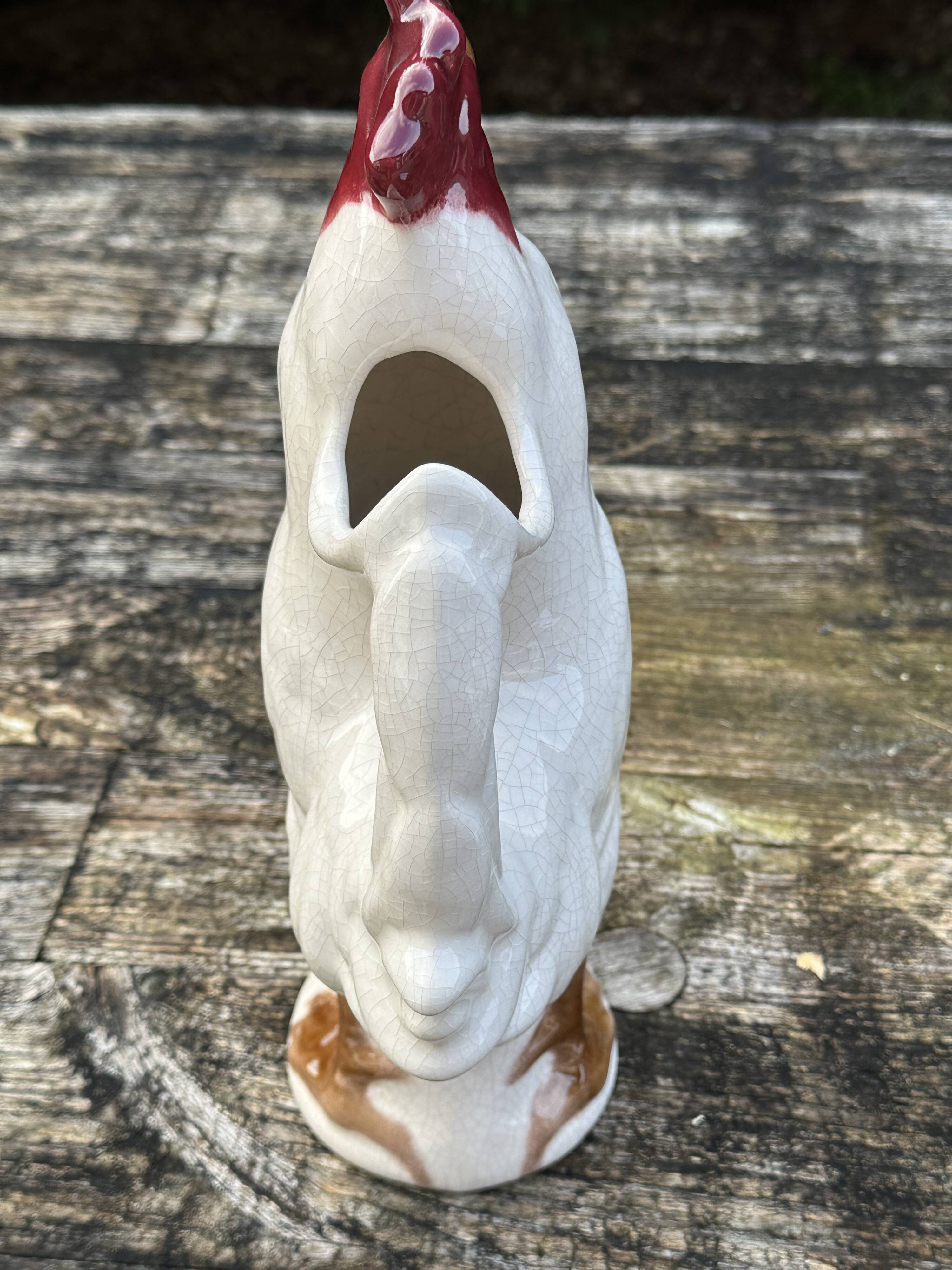 Rooster pitcher in cracked ceramic Art Deco style