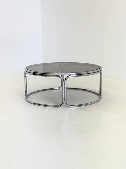 Space Age Coffee Table with Smoked Glass and Chrome